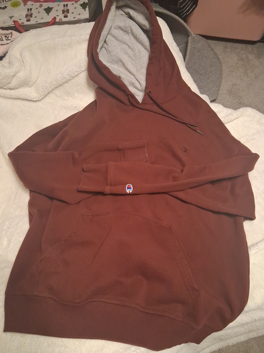 Champion Brown Pullover Hoodie with Light Gray Lining
